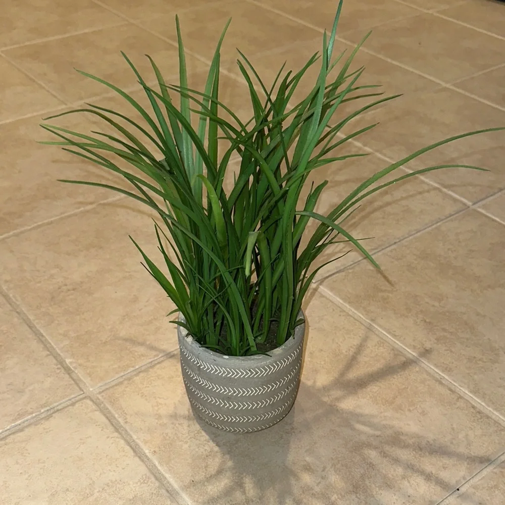 Lush Green Faux Plant in Textured Gray Pot